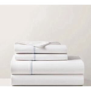 Ralph Lauren Organic Cotton Percale Palmer Full Flat Sheet NEW White/Sky Blue